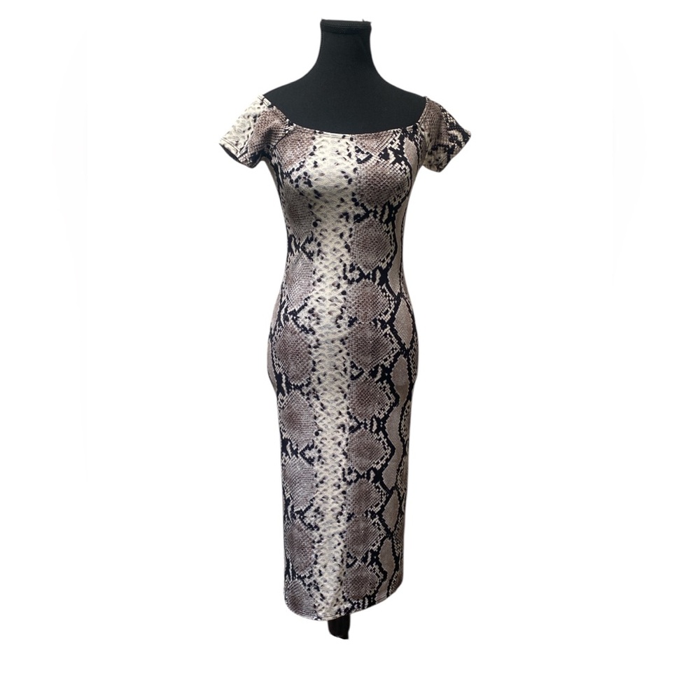 Timing Snake Print Off-Shoulder Midi Dress M NWT